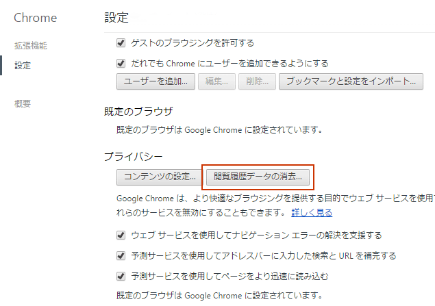 閲覧履歴データの消去